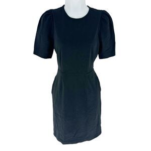 Boden Dress Womens 6 Long Black Short Puff Sleeve Knit Sheath Cotton Pockets